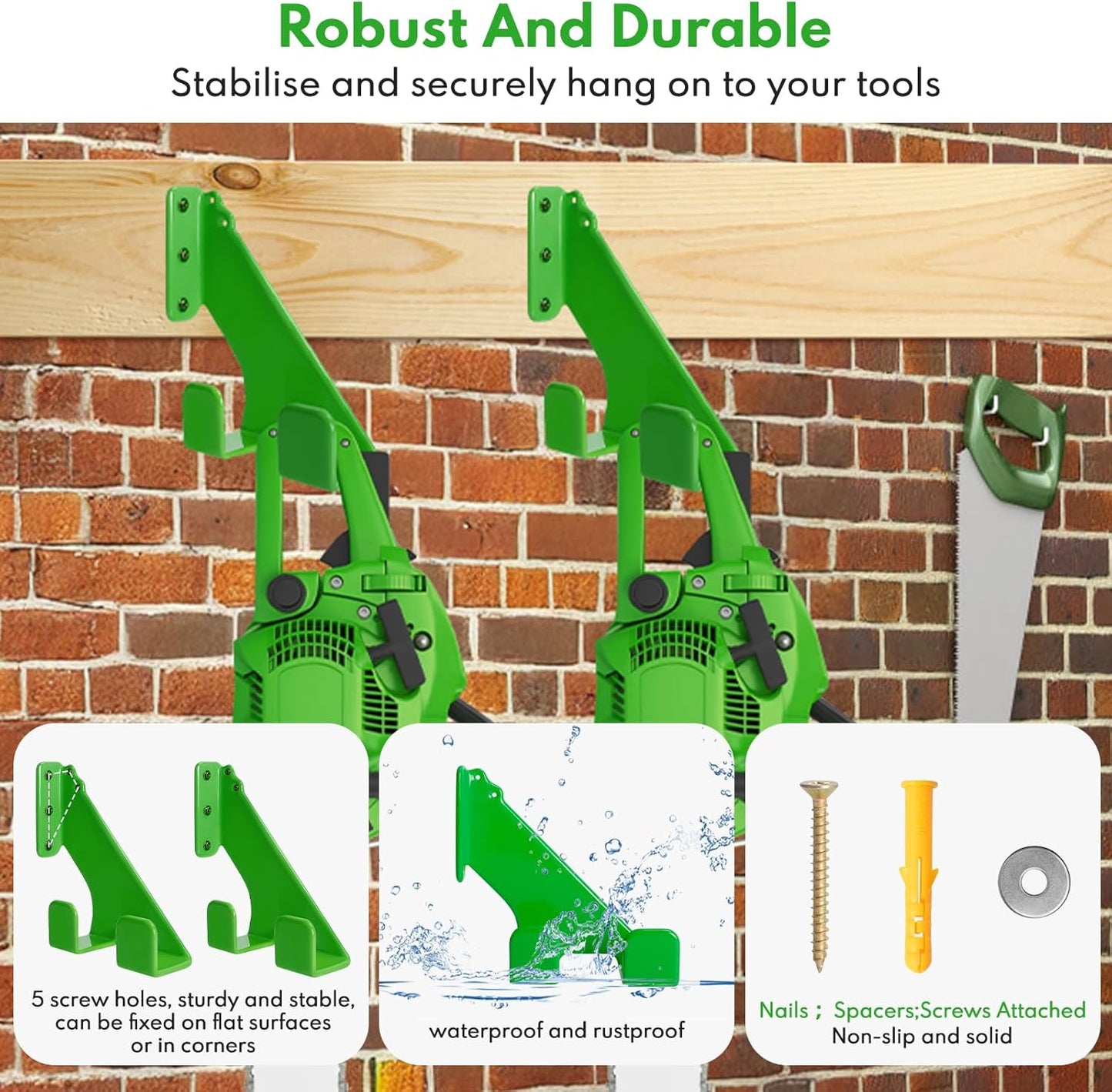 Chainsaw Hanger,2pcs Ideal for Adult Garage Tool Organizer. This Chainsaw Accessory Rust Proof Alloy Steel Construction with Powder Coating, Perfect Wall Mount Solution for Your Chainsaw.(green)