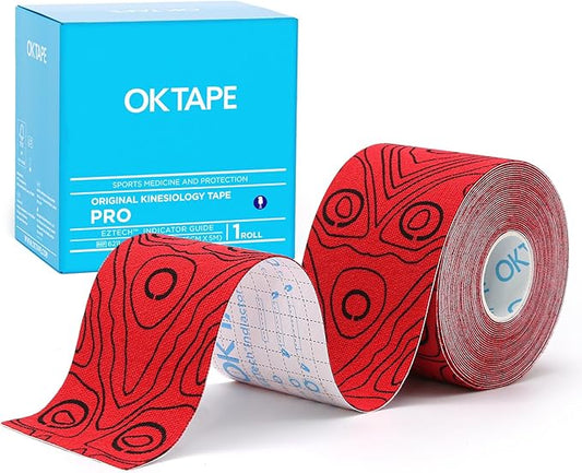 OK TAPE PRO Kinesiology Tape, 2inch x Long Roll 16ft Free Cut Tape, Elastic Athletic Tape Therapeutic Latex Free, Red+Black