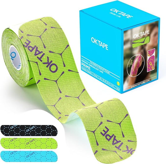 OK TAPE Synthetic Kinesiology Tape, 20 Strips, Precut K Tape, Performance Elastic Athletic Tape for Pain Relief & Muscle Support, Waterproof, 2" x 10" -Green