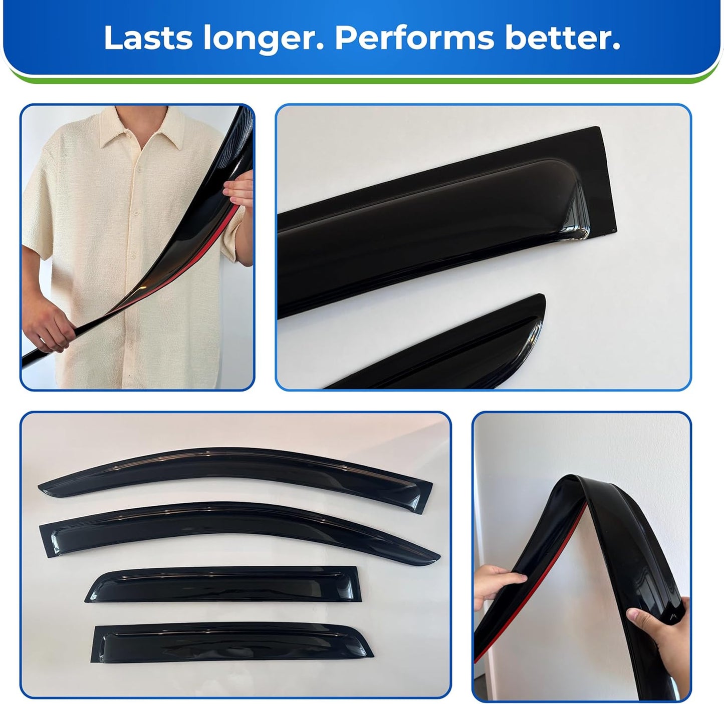 KPY Window Visor Compatible with Chevrolet Chevy Impala 2006-2013 & Impala Limited 2014-2016, 4PC Rain Guard Side Vent Deflectors Tape-On Style, 2006 2007 2008 2009 2010 2011 2012 2013 2014 2015 2016