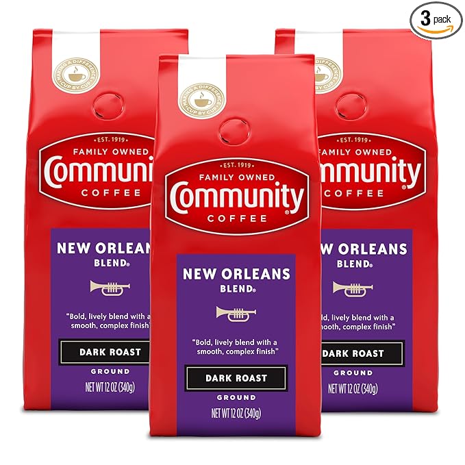 Community Coffee New Orleans Blend, Special Dark Roast Ground Coffee, 12 Ounce Bag (Pack of 3)