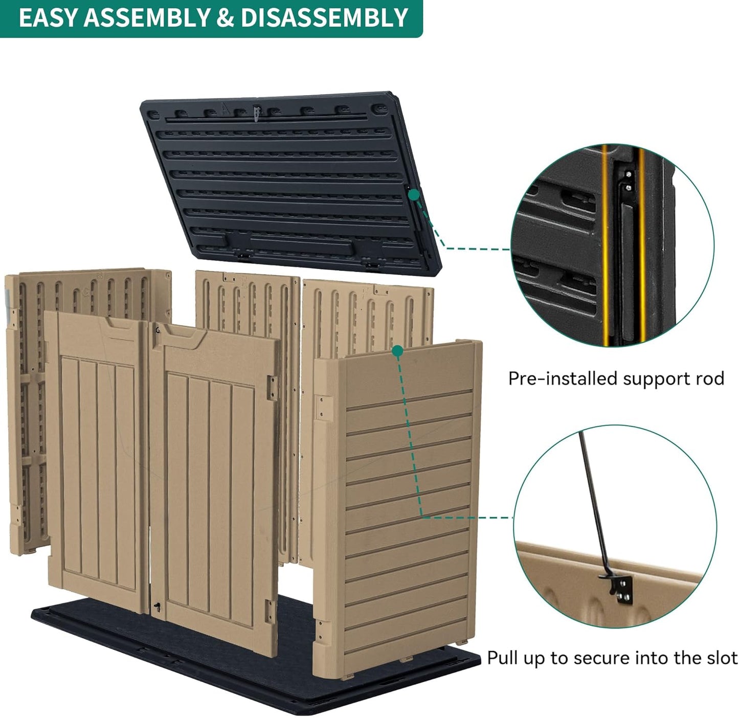 YITAHOME Outdoor Resin Storage Sheds, 39 in Height Lockable Waterproof Horizontal Shed w/o Shelf, Easy to Assemble Shed Storage for Garden Tools, Brown