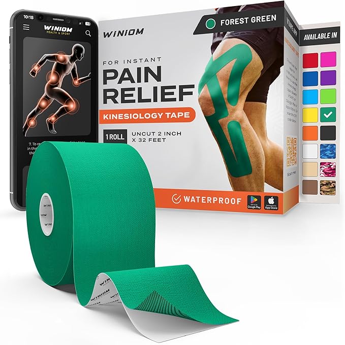 Kinesiology Tape-Incredible Support for Athletic Sports and Recovery + Free Taping Guide-Uncut 2 inch 32 feet Roll (Forest Green + Free Taping Guide, Pack of 1)