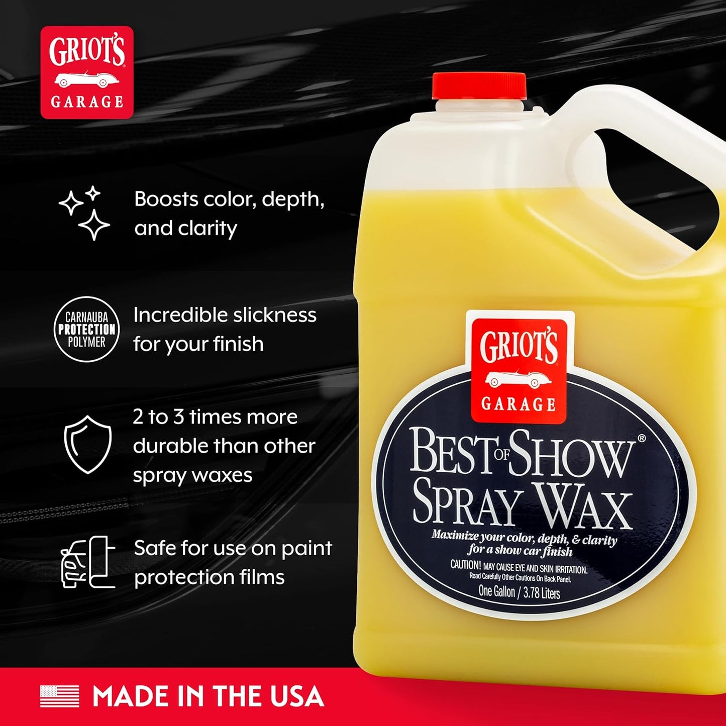Griot's Garage Best of Show Spray Wax for Car Detailing, Works on Paint Protection Films and Ceramic Coatings, Provides Long-Lasting Coverage Between Uses, 10969, One Gallon