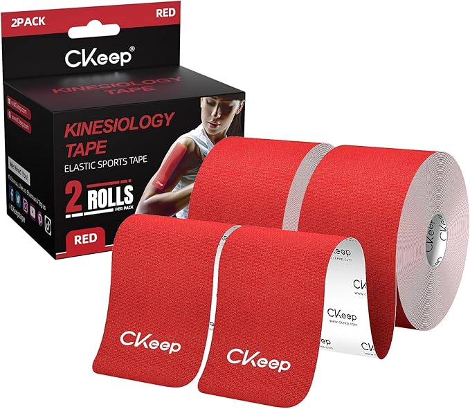 CKeep Uncut Kinesiology Tape(2 Rolls), Original Cotton Elastic Premium Athletic Tape,Latex Free Hypoallergenic, 2inch x 16ft, Red