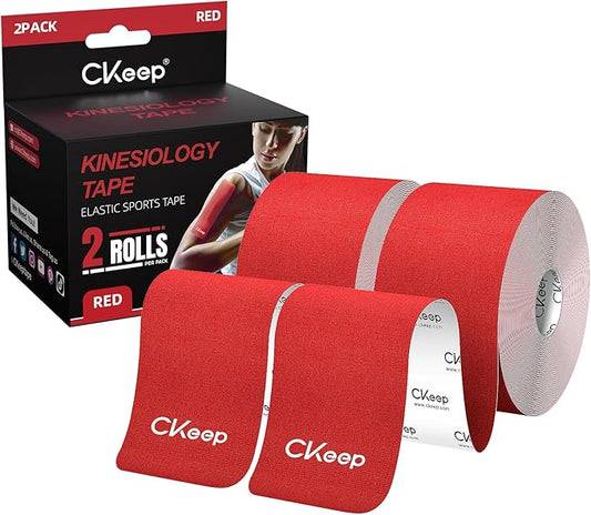CKeep Uncut Kinesiology Tape(2 Rolls), Original Cotton Elastic Premium Athletic Tape,Latex Free Hypoallergenic, 2inch x 16ft, Red