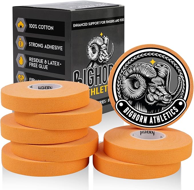 Bighorn Athletics Jiu Jitsu Finger Tape, Rock Climbing Tape | Multipurpose for Sports & Injuries: MMA, Volleyball, Football, Basketball, Tennis, Golf, Hands & Toes, 0.5-Inch x 45-feet, 8-Rolls, Orange