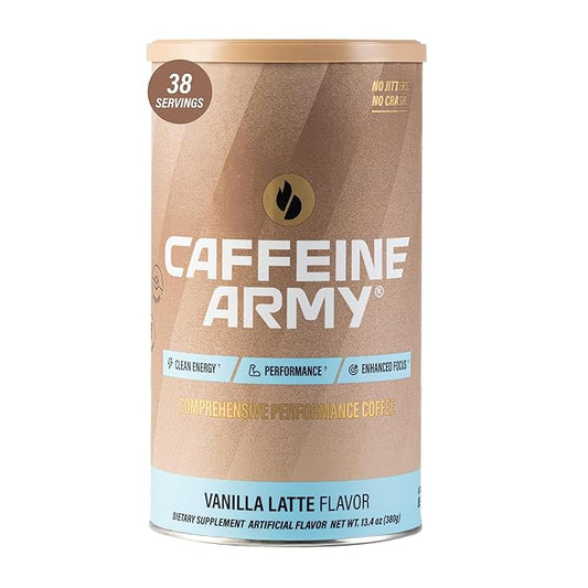 CAFFEINE ARMY Vanilla Latte | Comprehensive Functional Coffee with MCTs, CoQ10, Collagen and Adaptogens: Clean Energy + Supports Daily Attention, No Jitters or Crash (13.4 oz 38 Servings)
