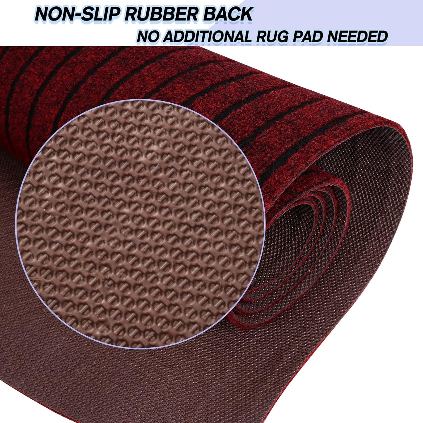 Custom Size Backed Non-Slip Area Rugs Runner, Easy Clean, Waterproof Runner Rugs for Hallway Entryway, Kitchen, Laundry, 4FT x 81FT, Red Stripe