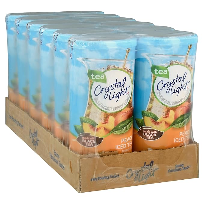 Crystal Light Peach Iced Tea Artificially Flavored Powdered Drink Mix, 72 ct Pack, 12 Canisters of 6 Pitcher Packets