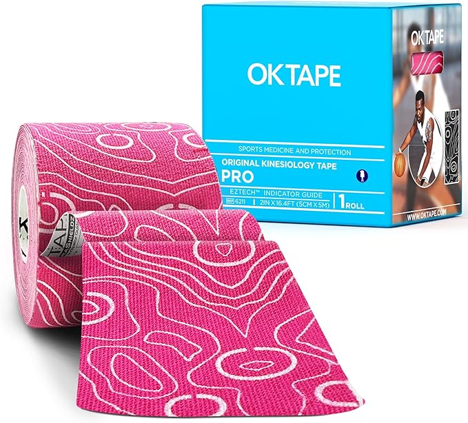 OK TAPE PRO Kinesiology Tape Uncut Roll, Elastic Physical Therapy Athletic Tape for Pain Relief, Muscle Support, Kinetic Tape, Water Resistant, 2in X 16.4ft -Pink