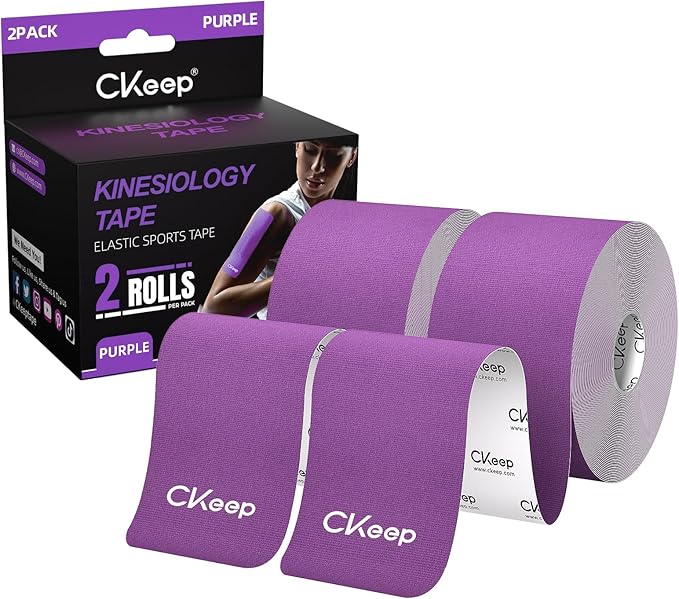 CKeep Uncut Kinesiology Tape(2 Rolls), Original Cotton Elastic Premium Athletic Tape,Latex Free Hypoallergenic, 2inch x 16ft, Purple