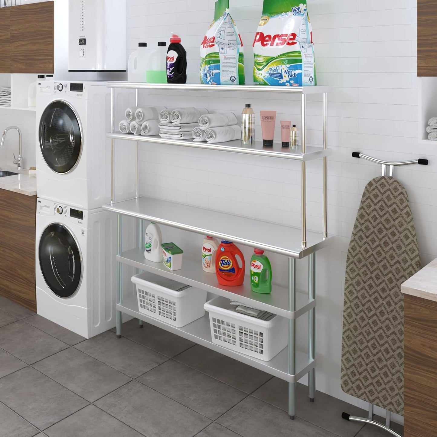 Amgood Stainless Steel Work Table with 2 Shelves | Metal Kitchen Prep Table & Shelving Combo (14" x 60" Table with 2 Shelves + 12" Overshelf)