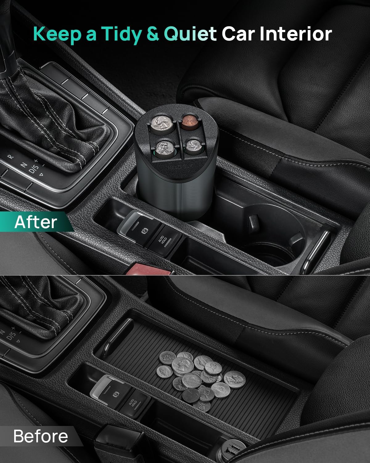 HALOBLK Large Capacity Coin Holder for Car Change Organizer, Compatible with Most Vehicles & Trucks, Black (1 Pack)