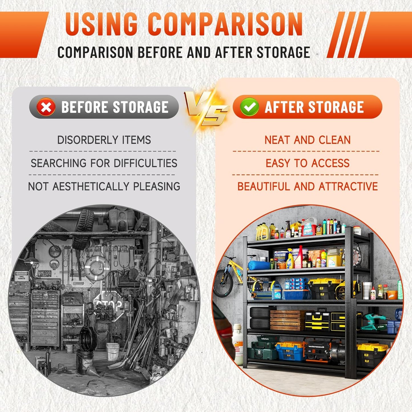 Heavy Duty 5-Tier Shelving Unit 2500LBS Capacity - Adjustable Steel Garage Shelves for Warehouse, Basement Storage(63''H x 39.4''W x 15.7''D)