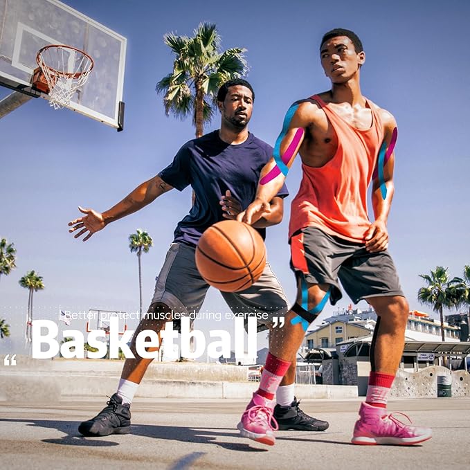 Kinesiology Tape (4 Rolls Pack),Waterproof Athletic Tape for Pain Relief,Brace & Elastic Supports Tapes for Ankle Wrists Knees Joints,2 Inches Wide x 16.4 Feet Long (Blue)