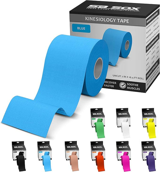 SB SOX Original Cotton Kinesiology Tape Roll – Best Latex Free Athletic Tape for Muscles/Joints – Waterproof, Stretchy, and Gentle on Skin (16ft)