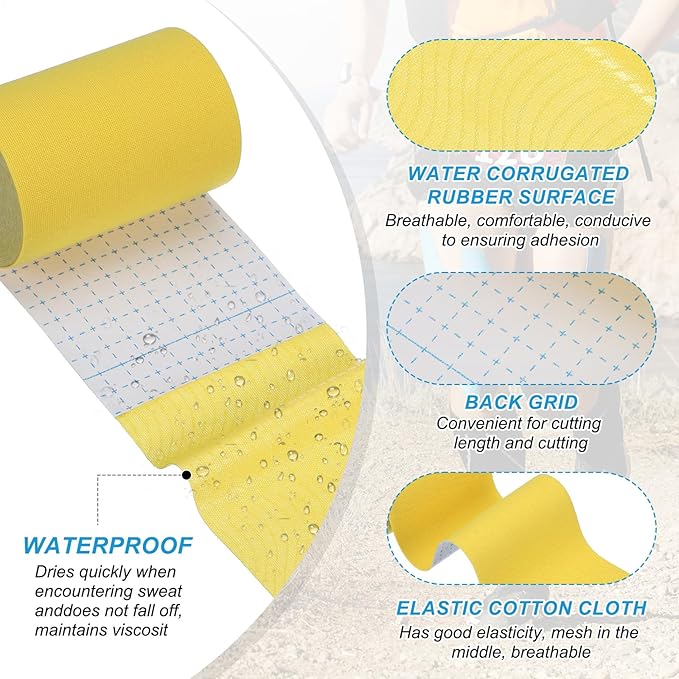 PATIKIL 5.5 Yard x 4 inch Kinesiology Tape, 1 Roll Adhesive Cotton Sports Muscle Support Tapes Waterproof Elastic Tape for Knee Ankle Wrist Shoulder, Yellow