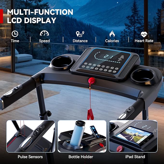 8.7MPH Incline Treadmill for Running and Walking, 3.5HP Quiet BLDC Treadmills for Home with Double Deck Technology, 350 lbs Weight Capacity, APP, Heart Rate