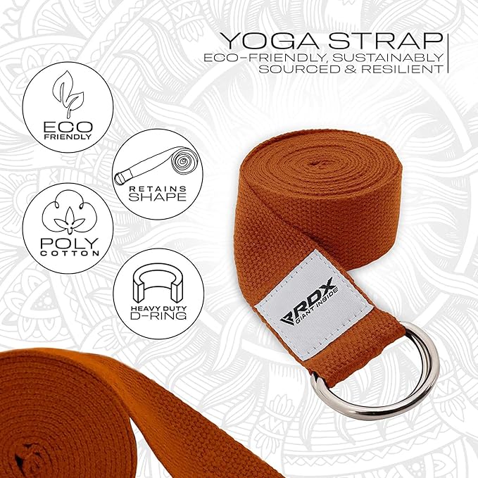 RDX 8ft Yoga Strap with D-Ring Buckle, Durable Polyester Cotton Adjustable Belts for Stretching Pilates Dance Gymnastics General Fitness Holding Poses Flexibility Physical Therapy, Home Gym Workout