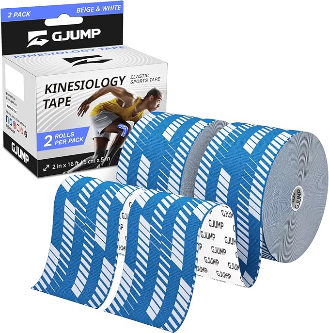 Kinesiology Tape, 2 Rolls Hypoallergenic Athletic Tape for Muscle Strain Relief & Joint Support, Waterproof & Breathable Sports Tape for Pain Relief, 2in x 16ft Uncut Roll-Stripe