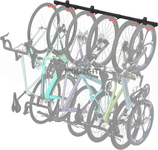Mount-It! WheelsUp Bike Wall Mount for 6 Bikes | Heavy-Duty Garage Storage Rack | Adjustable Padded Hooks | Space-Saving Vertical Bike Storage Solution for Home and Garage, Max Capacity 330 lbs
