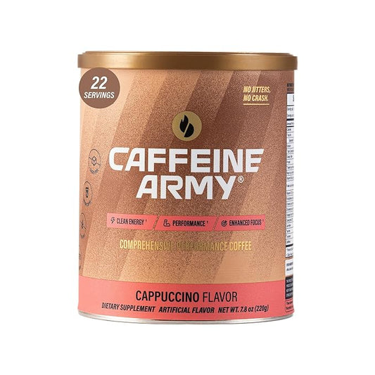 CAFFEINE ARMY Cappuccino| Comprehensive Functional Coffee with MCTs, CoQ10, Collagen and Adaptogens: Clean Energy + Supports Daily Attention, No Jitters or Crash (7.8 oz 22 Servings)