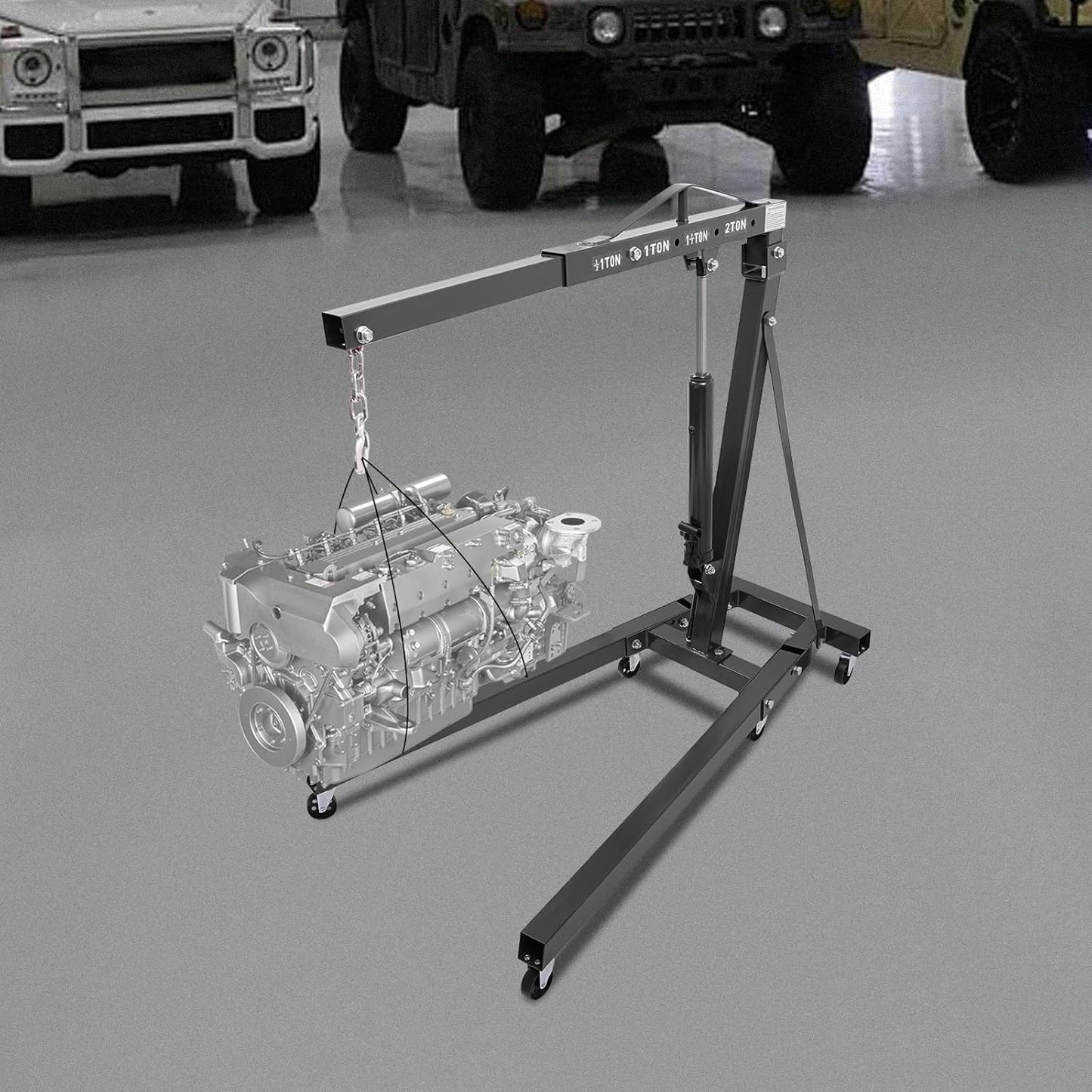 Folding Engine Hoist 1 Ton Engine Crane Lift with 6 Caster Wheels 2200LBS Steel Hydraulic Engine Crane 4 Adjustable Positions for Car Fixing Workshops Garages Warehouse(Sent in 2 Packages)