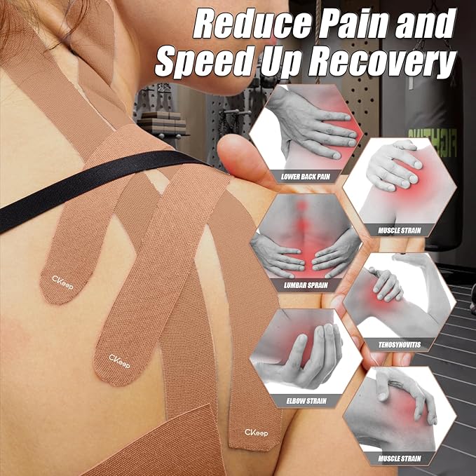 CKeep 4 Rolls Kinesiology Tape, Original Cotton Elastic Athletic Tape, 20 Precut 10" Strips Each, Beige, Ideal for Muscle Support & Injury Prevention