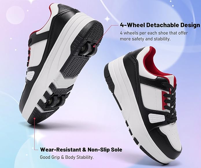 Roller Skate Shoes for Kids Girls Boys Detachable Wheeled Fashion Sneakers
