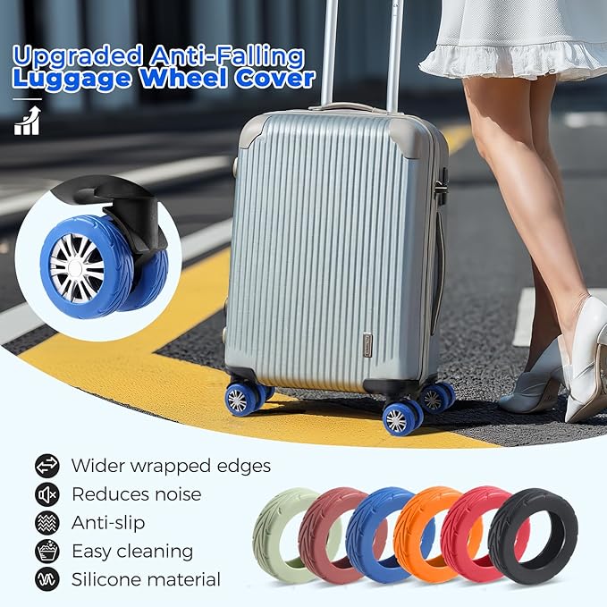 8 Pcs Upgrade Luggage Wheel Covers, Carry On Luggage Suitcases,Wear-Resistant, Anti-Noise, Silicone Wheel Protective Covers for 2-2.4" Spinner Wheel,Essential Travel Accessories (Blue)