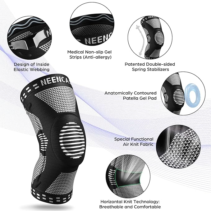 NEENCA Professional Knee Brace for Pain Relief, Medical Knee Support with Patella Pad & Side Stabilizers, Compression Knee Sleeve for Meniscus Tear, ACL, Joint Pain, Runner, Workout - Single