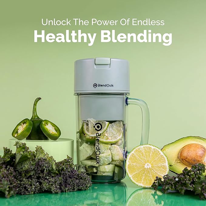 Personal Portable Blender For Shakes & Smoothies, Leakproof & Stylish Portable Mason Jar Shaker, Rechargeable Mini Blender with 10-Blade Blending System 14oz, Green