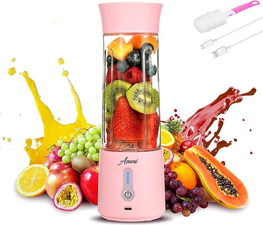 Asani Portable Mini Blender for Shakes and Smoothies, USB Rechargeable, Pink