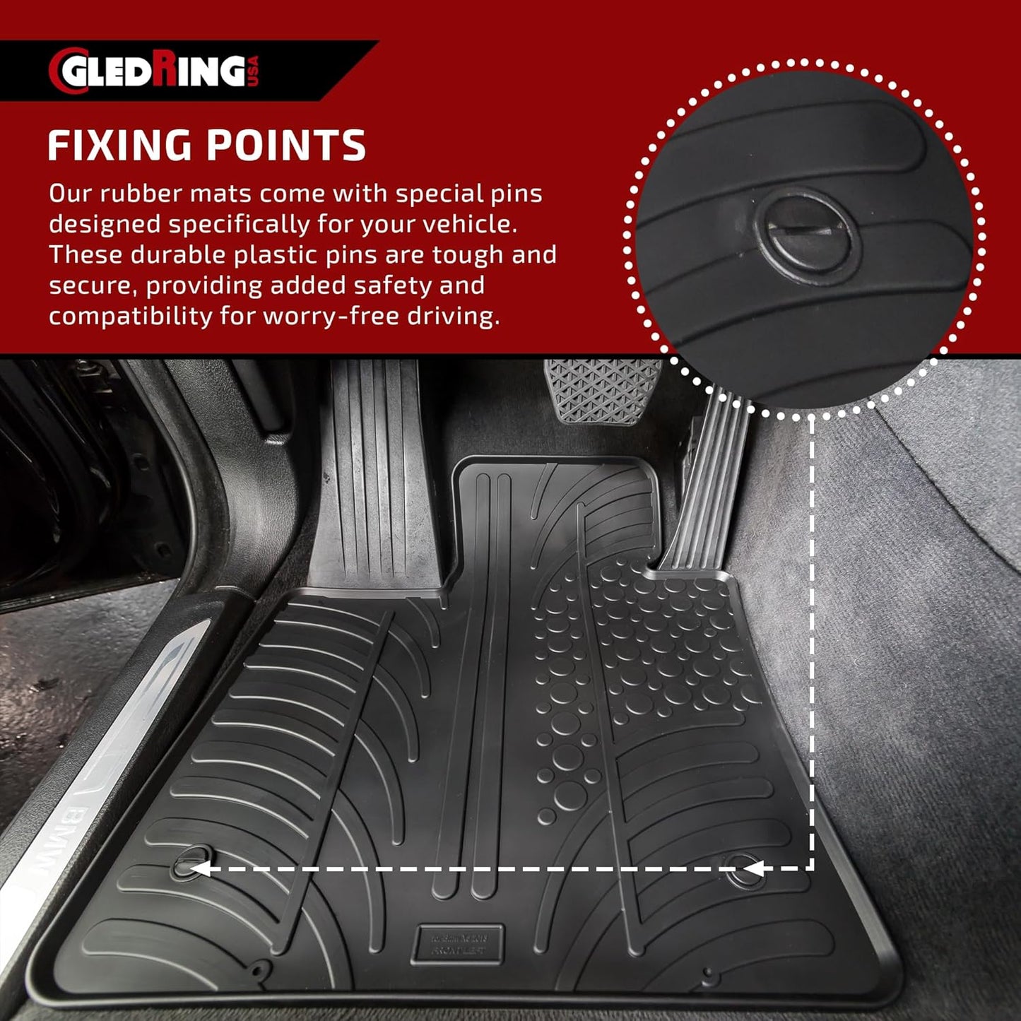 Gledring USA Custom Fit All-Weather Rubber Floor Mats Intended for Mercedes Benz Metris 2015-2023, Non-Slip, Protects from mud and Snow. Reduced Rubber Odor.