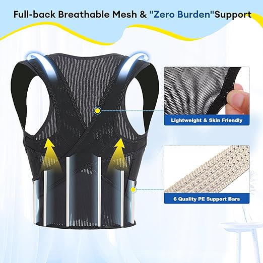 Back Brace Posture Corrector for Kids, Adjustable Full Back Support, for Upper and Lower Back Pain Relief, Scoliosis, Dowagers Hump, Hunchback, Thoracic, Spine Corrector (Medium, Waist: 18''-23'')