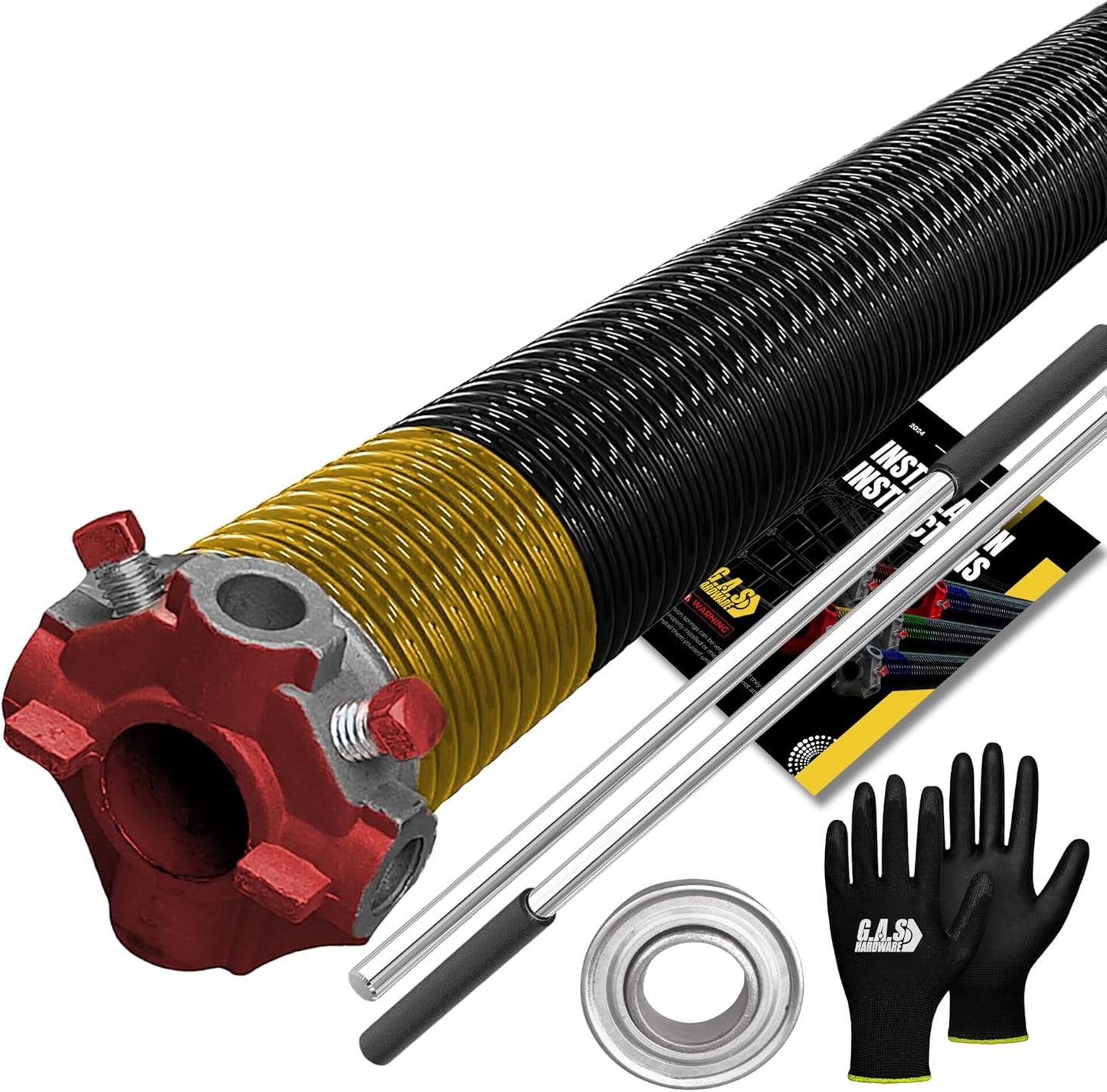 Garage Door Torsion Spring 250x2x26 Torsion Springs for Left Side of Garage Door with 1" Steel Bearing, Gloves, and Winding Bars Precision E-Coating 5-Year Warranty Minimum 30,000 Cycles (Red Cone)