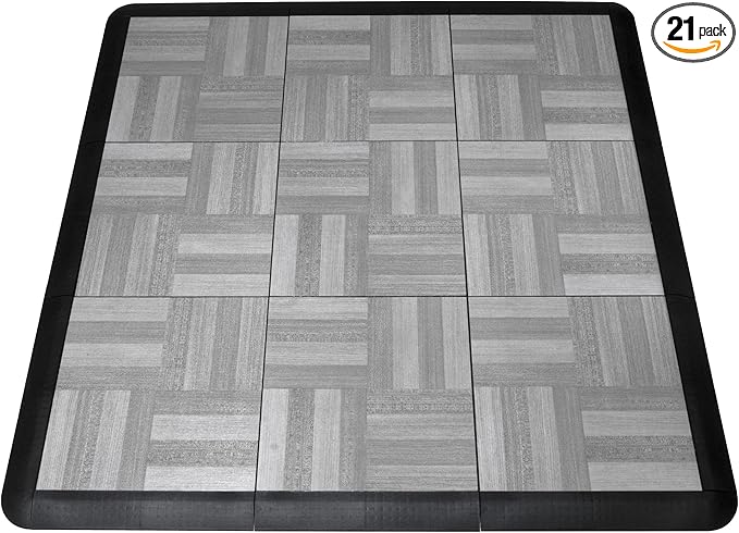 Big Floors SnapFloors 3X3RESGRAYOAKFLOOR Interlocking Lightweight Plastic Modular Dance Floor Kit (3' x 3'), Gray Oak, 21 Piece