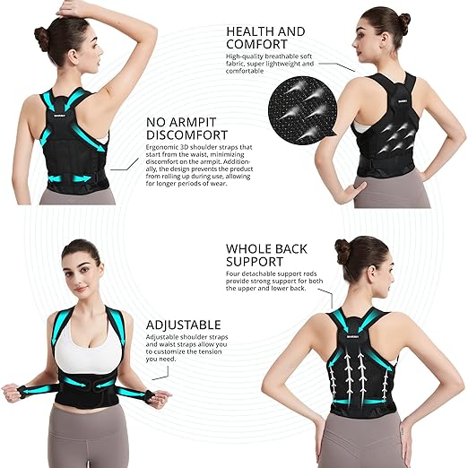 Posture Corrector for Women for Support: Back Brace for Full Back Support - Adjustable Shoulder Straightener for Women and Men (Black, Small)