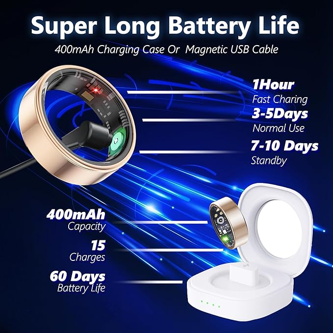 Smart Health Ring for Women Men Fitness Tracker with Heart Rate, Blood Oxygen, Blood Pressure, Sleep Monitoring, Step Counting, IP68 Waterproof for iPhone and Android, No Subscription Fee, Gold 14