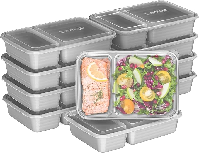 Bentgo 20-Piece Lightweight, Durable, Reusable BPA-Free 2-Compartment Containers - Microwave, Freezer, Dishwasher Safe - Silver