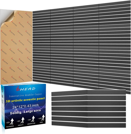 6 Pack 2-Layer Fold Soundproof Wall Panels, 24 x 12 x 0.43 in Large Sound Proof Foam Panels for Walls, 0.9lb/ft³ High Density, 3D Acoustic Panels,Artistic Noise Dampening Panels Black&White