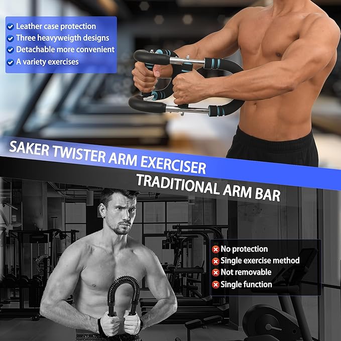 2025 Pro Saker Twister Arm Trainer - 40-100lb Adjustable Power Twister Bar for Chest, Shoulder & Arm Workout, Portable Detachable Upper Body Fitness Equipment for Home/Gym