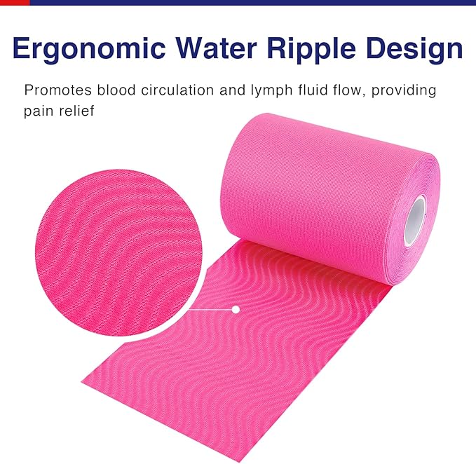 Kinesiology Tape (2 Rolls) Extra Wide 4 inch x 16.4 feet Roll,Cotton Elastic Premium Athletic Tape,Hypoallergenic and Waterproof K Tape (Pink（2 Roll + Bandage Scissors）)