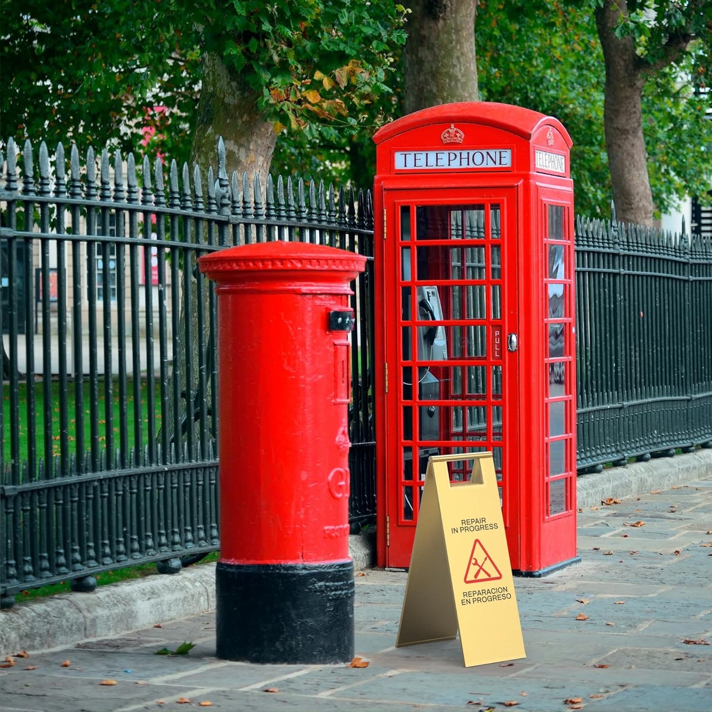 Stainless Steel Repair In Progress Sign Portable Foldable Sign 2-Pack (Gold)