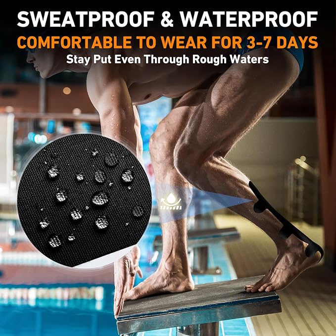 Kinesiology Tape for Achilles Tendon, KTQUICK 12 Count Achilles Tendon Tape Precut, Original Cotton Waterproof&Breathable, Enhance Elastic Kinesiology Athletic Tape for Achilles&Muscle Support(Black)