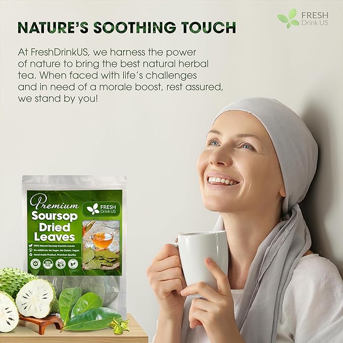 FreshDrinkUS, 75+ Premium Soursop Graviola Dried Leaves Tea, Natural Whole Leaves, Wildcrafted, Hoja De Guanabana, Soursop/Guanabana/Graviola Tea, No Sugar/Gluten/Caffeine/Non GMO, Vegan