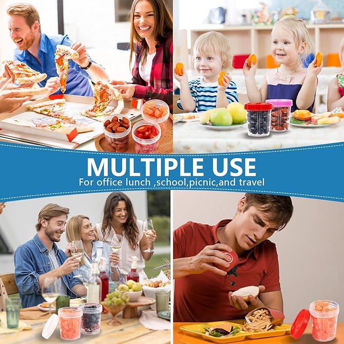 XSEINO 44 Pack 4oz Salad Dressing Container to Go,Small Containers with Lids Leakproof Condiment Containers with Screw Lids Reusable Stackable Plastic Dip Sauce Containers