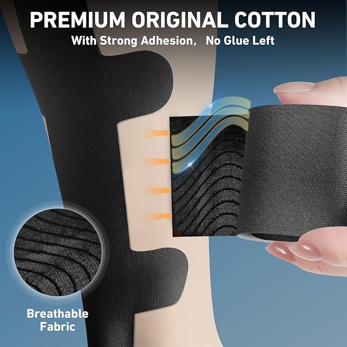 Kinesiology Tape for Achilles Tendon, KTQUICK 12 Count Achilles Tendon Tape Precut, Original Cotton Waterproof&Breathable, Enhance Elastic Kinesiology Athletic Tape for Achilles&Muscle Support(Black)