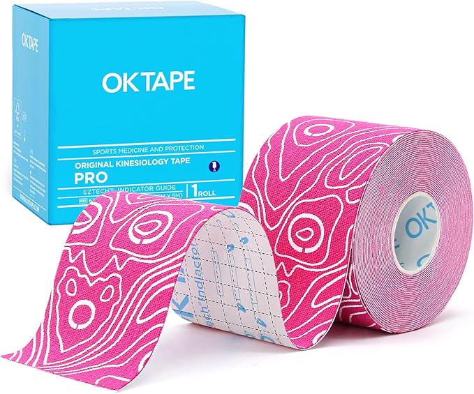 OK TAPE PRO Kinesiology Tape, 2inch x Long Roll 16ft Free Cut Tape, Elastic Athletic Tape Therapeutic Latex Free, Pink+White